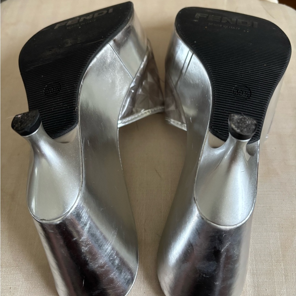 Fendi Silver Textured Slide Mules - Picture 7 of 12
